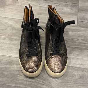 Frye Black and Bronze High-Top Sneakers